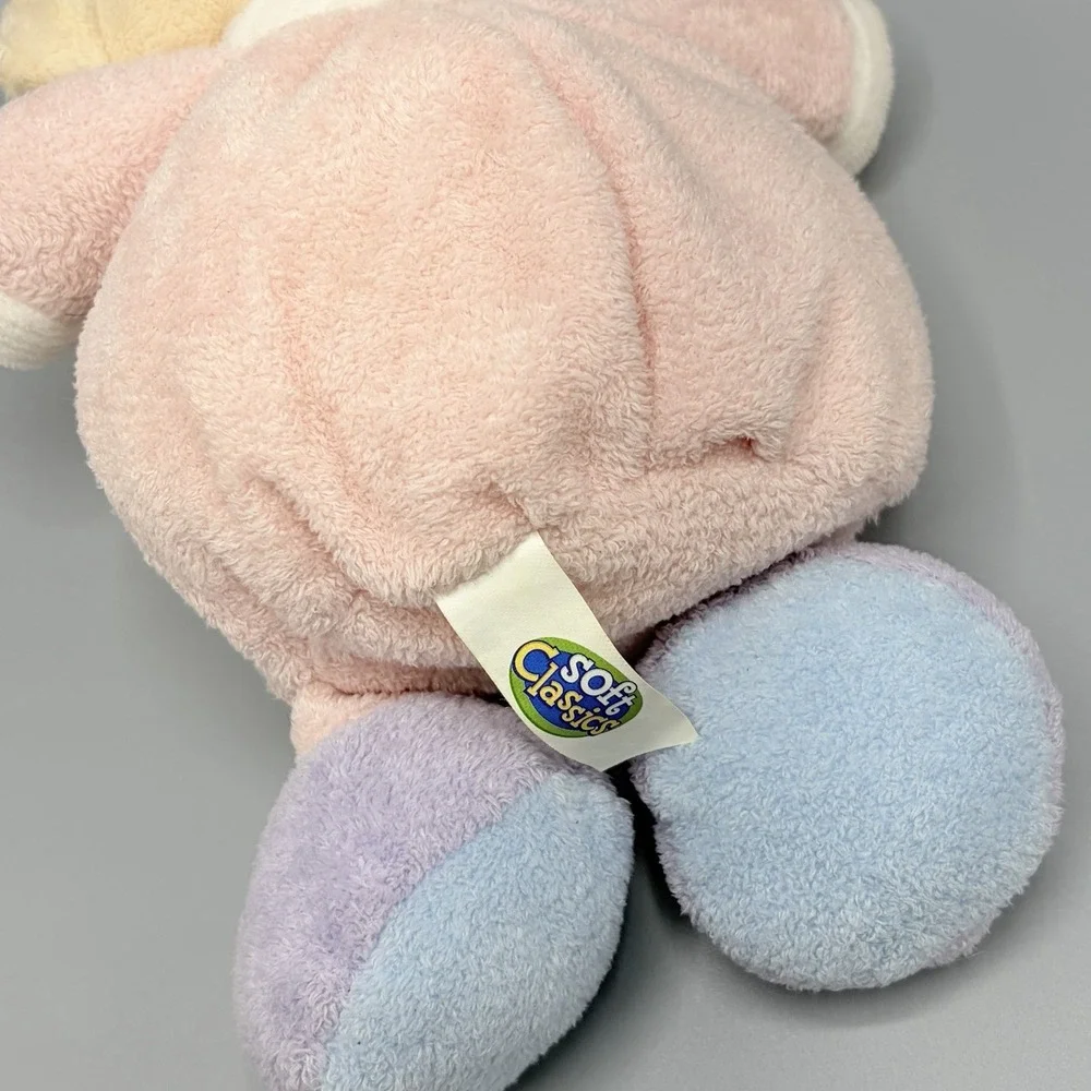 Soft Classic Pastel Teddy Bear w/Night Cap Plush Stuffed Baby Rattle Lovey 9.5